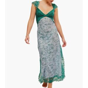 NWT (Boutique) - XS -  x Intimately Suddenly Fine Maxi Slip Dress In Green Blue